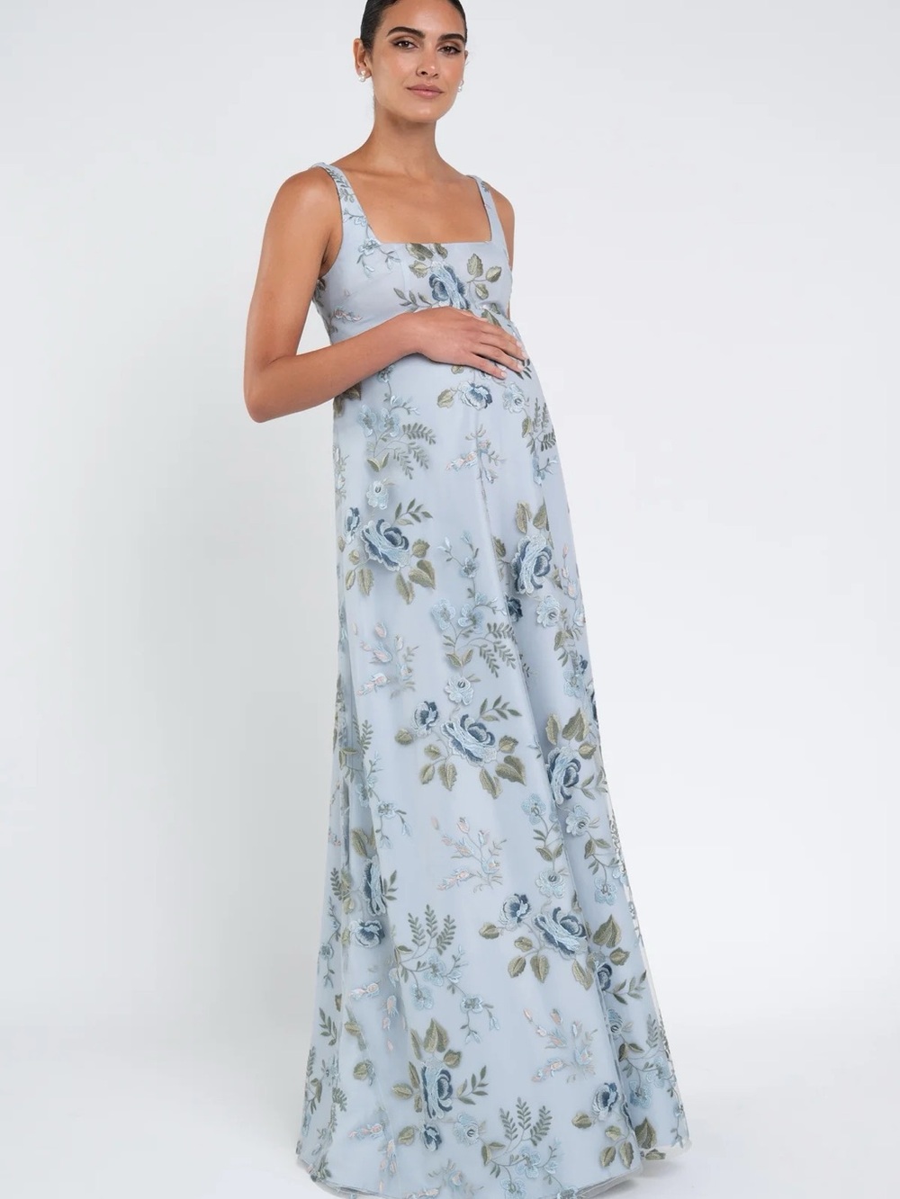 Elegant Light Blue Floral Maxi Dress